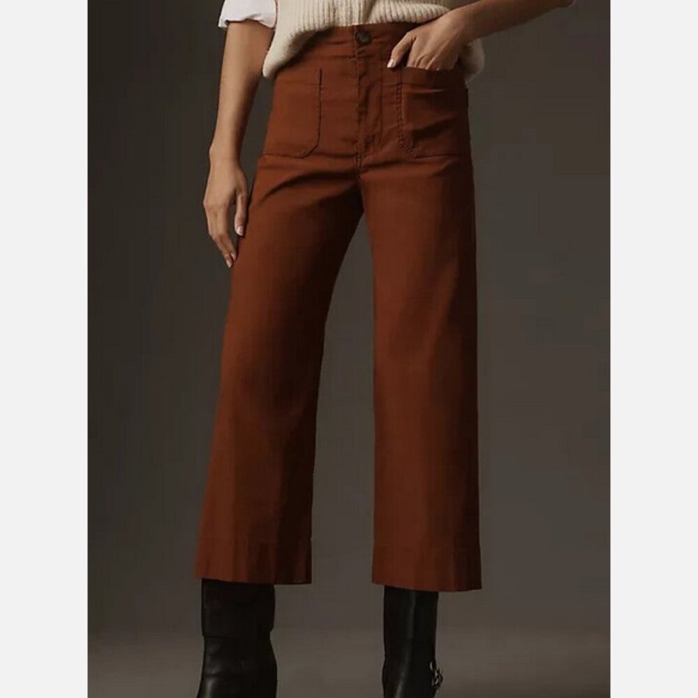 Anthropologie 28P The Colette Cropped Wide-Leg Pants 28 Petite Mango Brown NWT - Picture 2 of 6